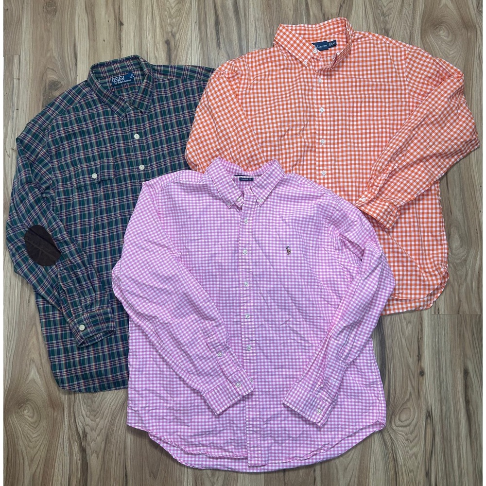 Polo Ralph Lauren Button Down Shirt Mens XXL Multicolor Gingham Plaid Bundle/3